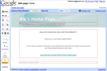Google Page Creator Website