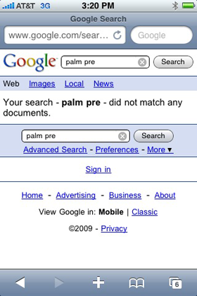 The Palm Pre Couldn't Be Found at Google Mobile Search | Caught By Jason Kincaid [PIC]