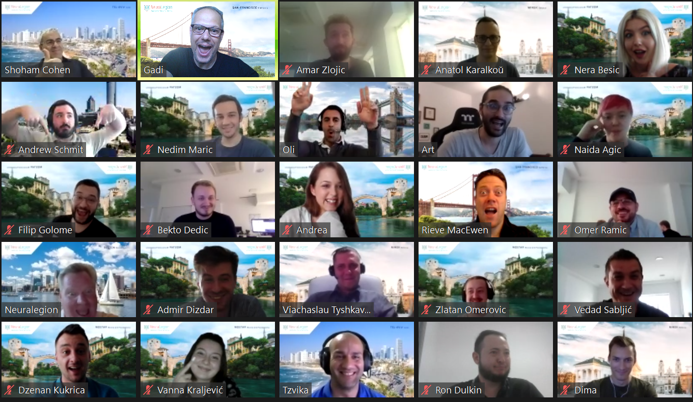 A video call group photo of NeuraLegion's team working remotely around the world